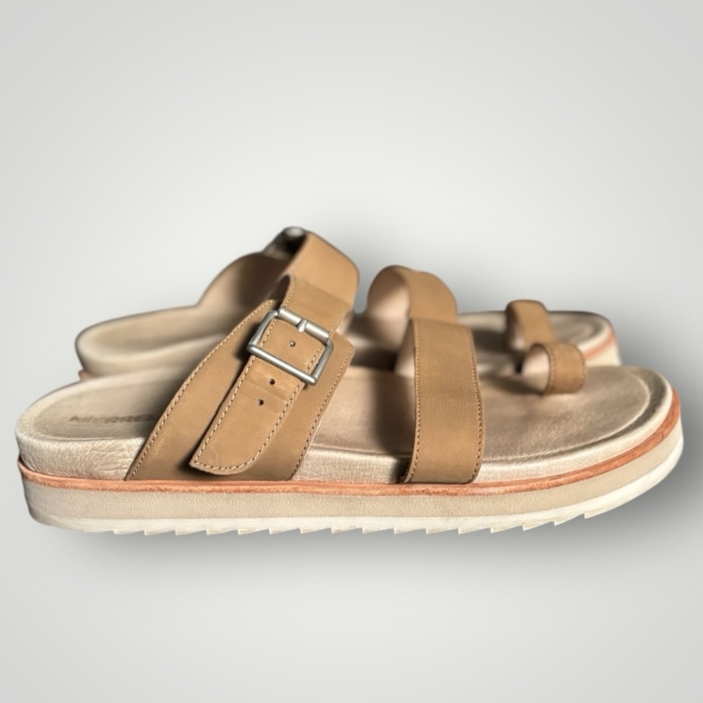 Merrell Tan Leather Buckle Strap Platform Slide Sandals | Size 10